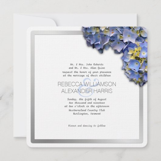 Summer Blue Hydrangea Carré mariage Invitations (Devant)