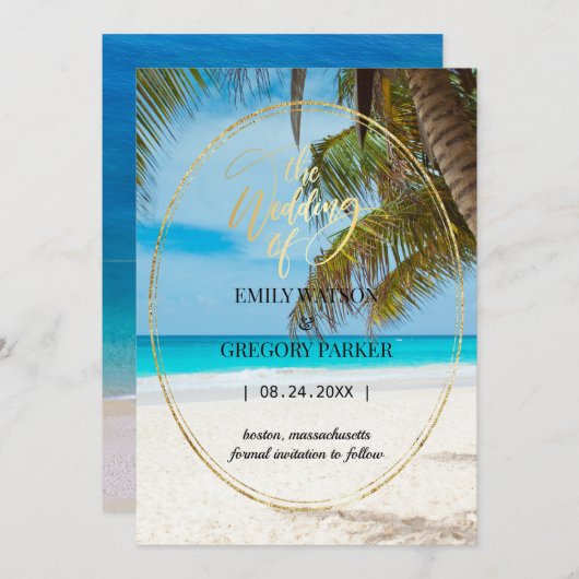 Summer Blue Ocean Beach Mariages Invitations (Devant / Derrière)