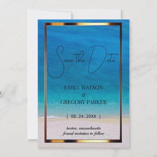 Summer Blue Ocean Beach Mariages Invitations (Devant)