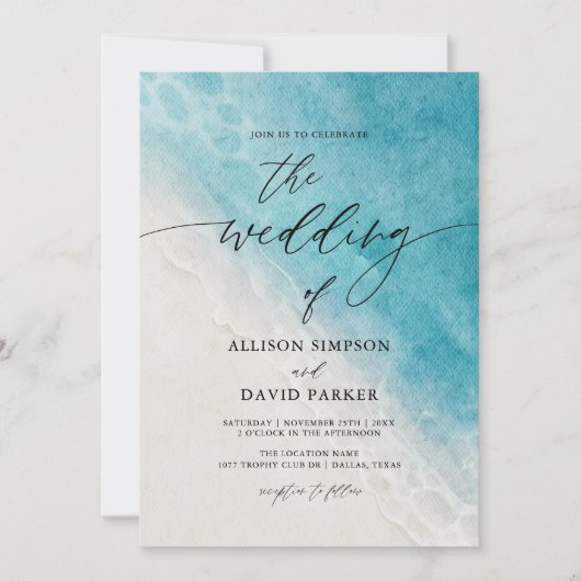 Summer Blue Ocean Beach Mariages Invitations (Devant)