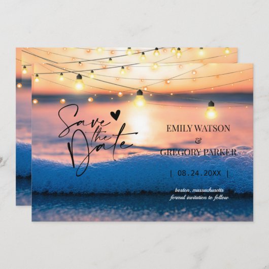Summer Blue Ocean Beach Mariages Invitations (Devant / Derrière)