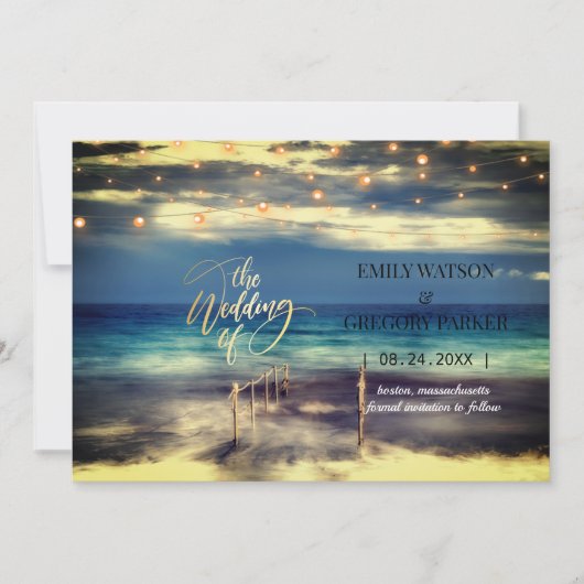 Summer Blue Ocean Beach Wedding Invitations Save The Date (Voorkant)