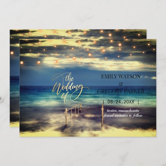 Summer Blue Ocean Beach Wedding Invitations Save The Date (Voorkant / Achterkant)