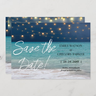 Summer Blue Ocean Beach Wedding Invitations Save The Date