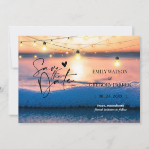 Summer Blue Ocean Beach Wedding Invitations Save The Date