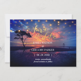 Summer Blue Ocean Beach Wedding Invitations Save The Date