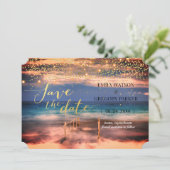 Summer Blue Ocean Beach Wedding Invitations Save The Date (Staand voorkant)