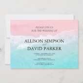 Summer Blue, Pink Ocean Beach Mariage Invitation (Devant)