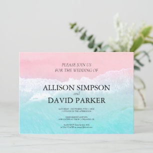 Summer Blue, Pink Ocean Beach Mariage Invitation