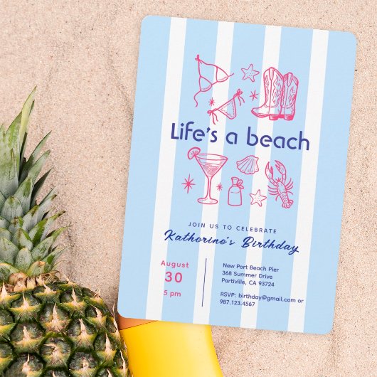 Summer Blue Stripe Beach Verjaardagsfeestje Kaart