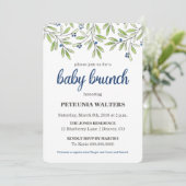 Summer Blueberry Foliage Baby Brunch Invitation Kaart (Staand voorkant)