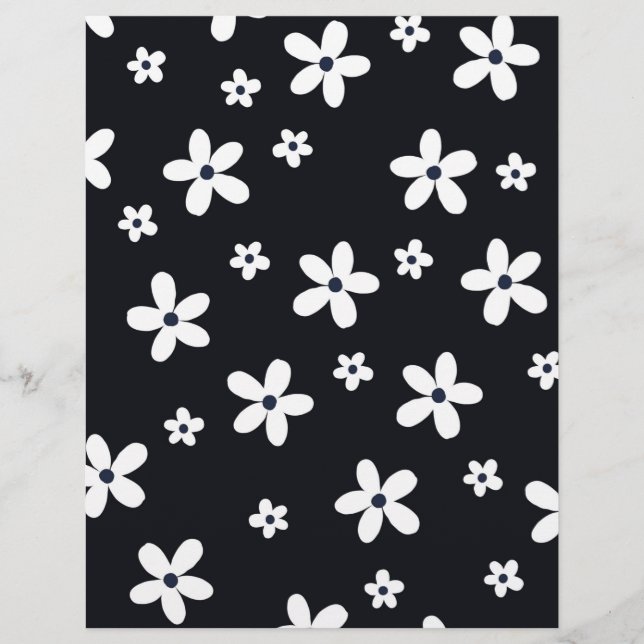 Summer Boho Black White Daisy Flowers Briefhoofd (Voorkant)