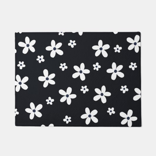 Summer Boho Black White Daisy Flowers Deurmat (Voorkant)