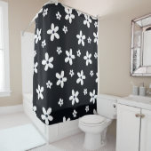 Summer Boho Black White Daisy Flowers Douchegordijn (In situ)