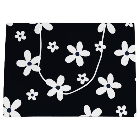 Summer Boho Black White Daisy Flowers Groot Cadeauzakje (Voorkant)