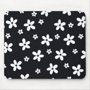 Summer Boho Black White Daisy Flowers Muismat