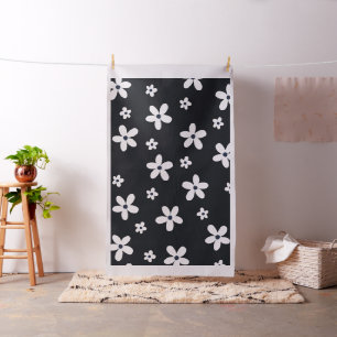 Summer Boho Black White Daisy Flowers Stof