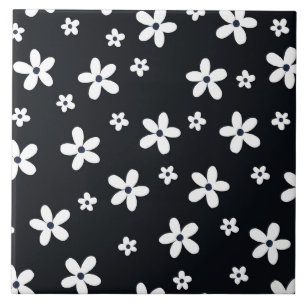 Summer Boho Black White Daisy Flowers Tegeltje