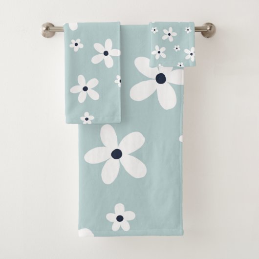 Summer Boho Blue White Daisy Flowers Bad Handdoek (Insitu)