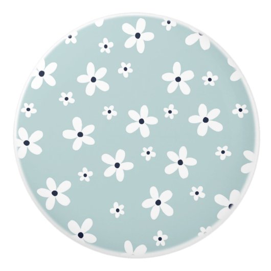 Summer Boho Blue White Daisy Flowers Keramische Knop (Voorkant)