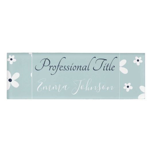 Summer Boho Blue White Daisy Flowers Naambadge (Voorkant)