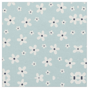 Summer Boho Blue White Daisy Flowers Stof