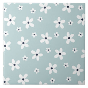 Summer Boho Blue White Daisy Flowers Tegeltje