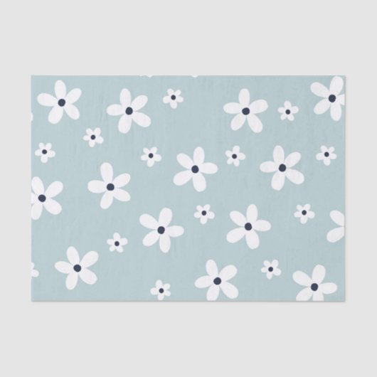 Summer Boho Blue White Daisy Flowers Tissuepapier (Voorkant)