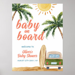Summer Boho Surf Beach Van Baby shower Welkom Poster
