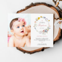 Summer Boho Wildflower Photo Baptism Invitation