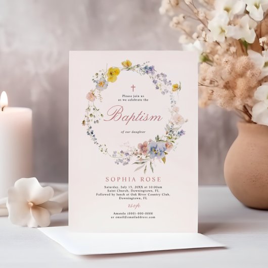 Summer Boho Wildflowers Baptism Invitation