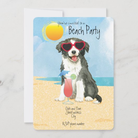 Summer Border Collie Beach Party Invitation (Devant)