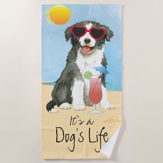 Summer Border Collie Beach Towel Strandlaken (Voorkant)