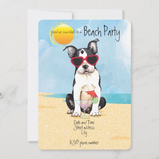 Summer Boston Terrier Beach Party Invitation (Devant)