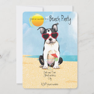 Summer Boston Terrier Beach Party nodigt uit Feestdagenkaart