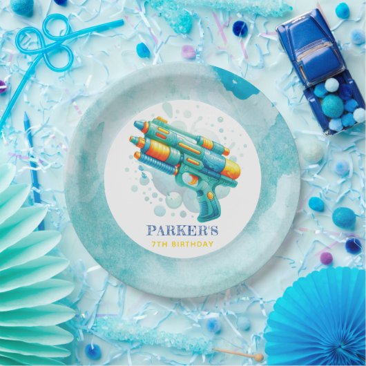 Summer Boy Verjaardag Water Pistool Custom Papieren Bordje (Feest)