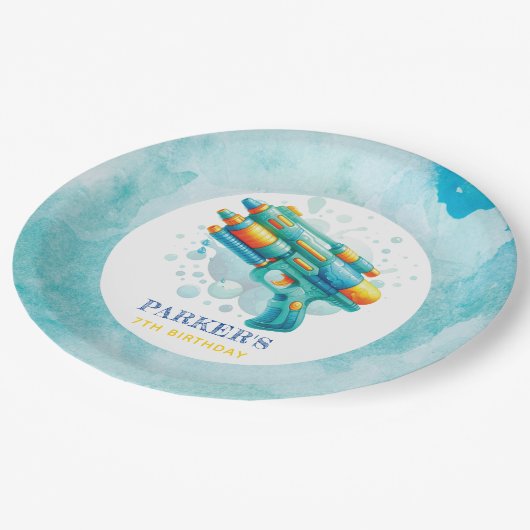 Summer Boy Verjaardag Water Pistool Custom Papieren Bordje (Gekanteld)