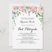 Summer Breeze Floral Calligraphy Bat Mitzvah Kaart (Voorkant)