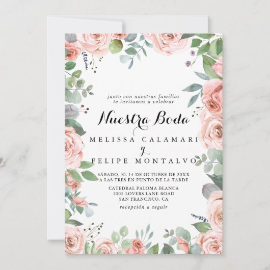 Summer Breeze Floral Nuestra Boda Wedding Kaart (Voorkant)