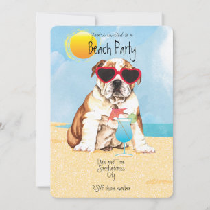 Summer Bulldog Beach Party Invitation Feestdagenkaart