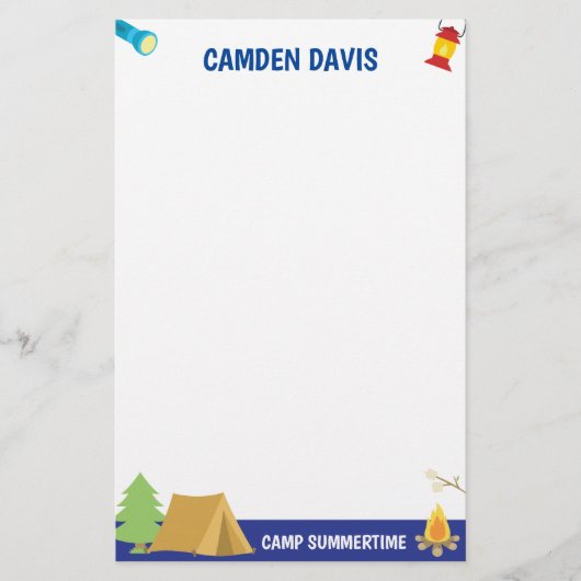 Summer Camp Personalized Stationery Briefpapier (Voorkant)