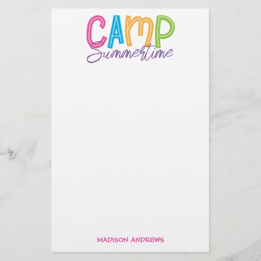 Summer Camp Personalized Stationery Briefpapier (Voorkant)