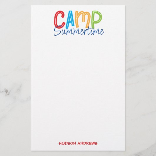 Summer Camp Personalized Stationery Briefpapier (Voorkant)