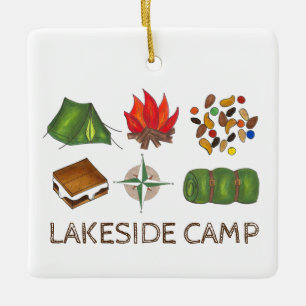 Summer Camp Tent Campfire S'mores Compass Keramisch Ornament
