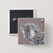 Summer Carousel Horse Drawing Square Button (Voorkant /achterkant)