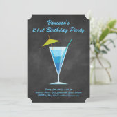 Summer Chalkboard 21st Birthday Party Invitation Kaart (Staand voorkant)