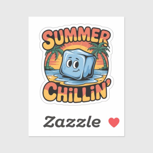 Summer Chillin' Cute Ice Cube Retro Beach Sunset Sticker (Vel)