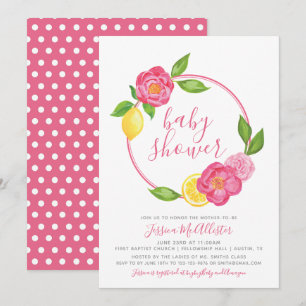 Summer Citrus Floral Wreath Girl Baby shower Kaart