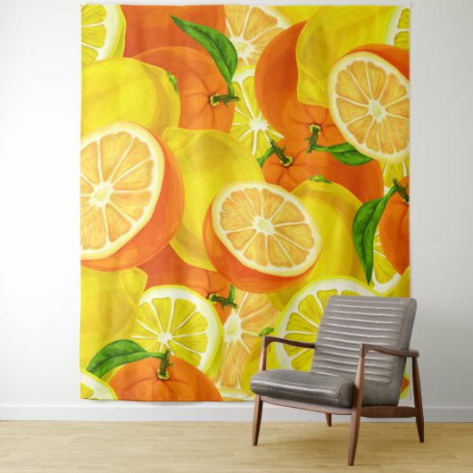 Summer Citrus Lemons & Sinaasappels Whimsical™ Wandkleed (In situ)