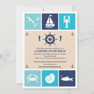 Summer Clambake Nautical Beach Icons Party Kaart